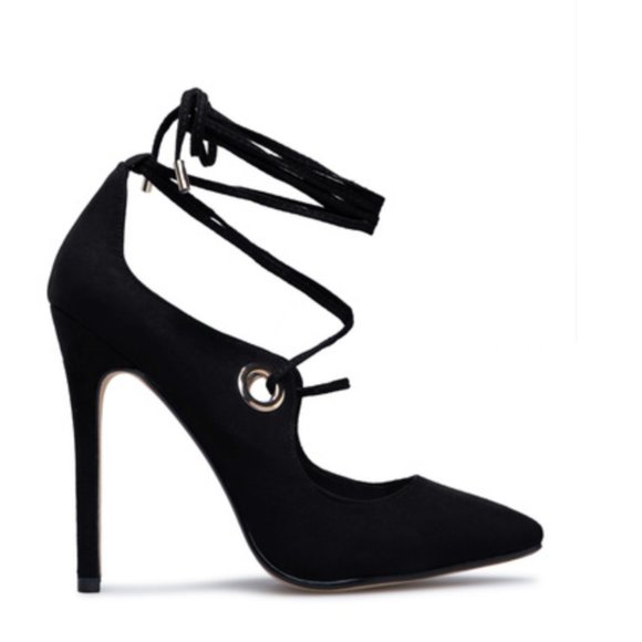 Black Lace up Heels - Picture 2 of 7